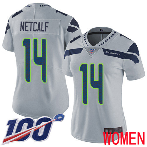 Seattle Seahawks Limited Grey Women D.K. Metcalf Alternate Jersey NFL Football #14 100th Season Vapor Untouchable->youth nfl jersey->Youth Jersey